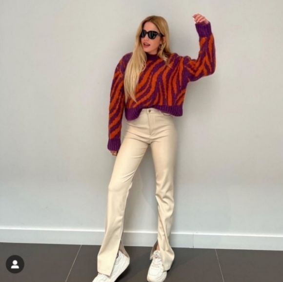 Zara * Faux Leather Cream Pants Slit - Picture 2 of 11